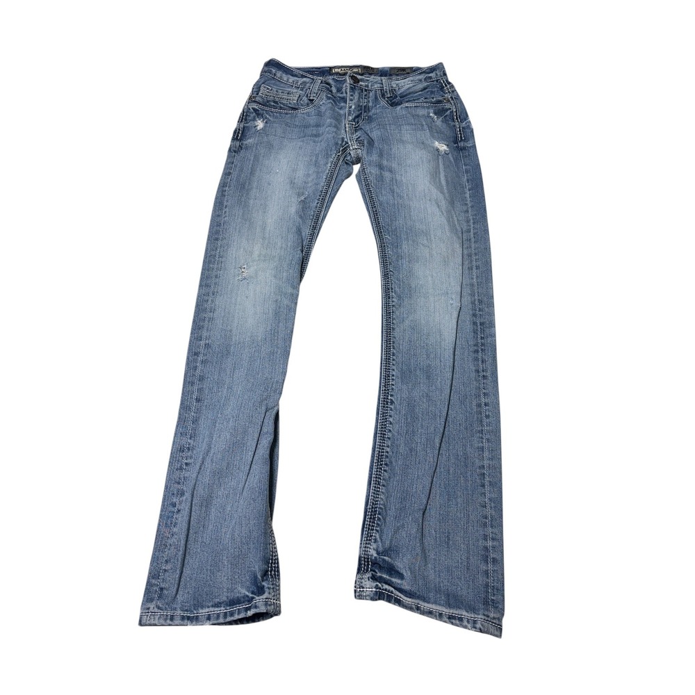 BKE Aaron Straight Leg Jeans Mens 29R L32 Medium Wash Blue Distressed ABM6001